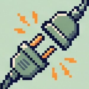 Pixel icon of a plug connecting into a socket with small sparks.